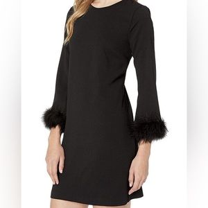 CALVIN KLEIN Black Dress Ponte Knit Stretch Feather Cuff BLACK Dress Size 8